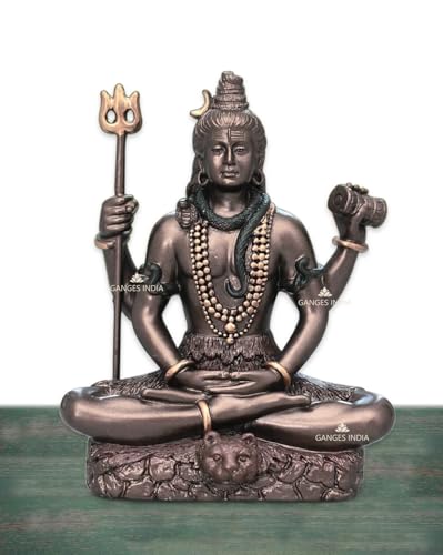 Mediating Shiva Mini Statue 3 Inches - Detailed Resin Figurine, Antique Bronze Finish Idol for Home-Office, Car Dashboard (Shiva Ji)