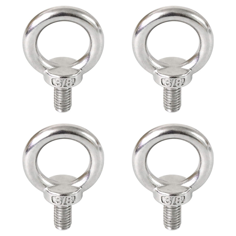 [Australia - AusPower] - 4 Packs 316 Stainless Steel 3/8" UNC Eye Bolt, Machinery Shoulder Eyebolts, Lifting Ring Threaded Eyebolt 3/8" 4 