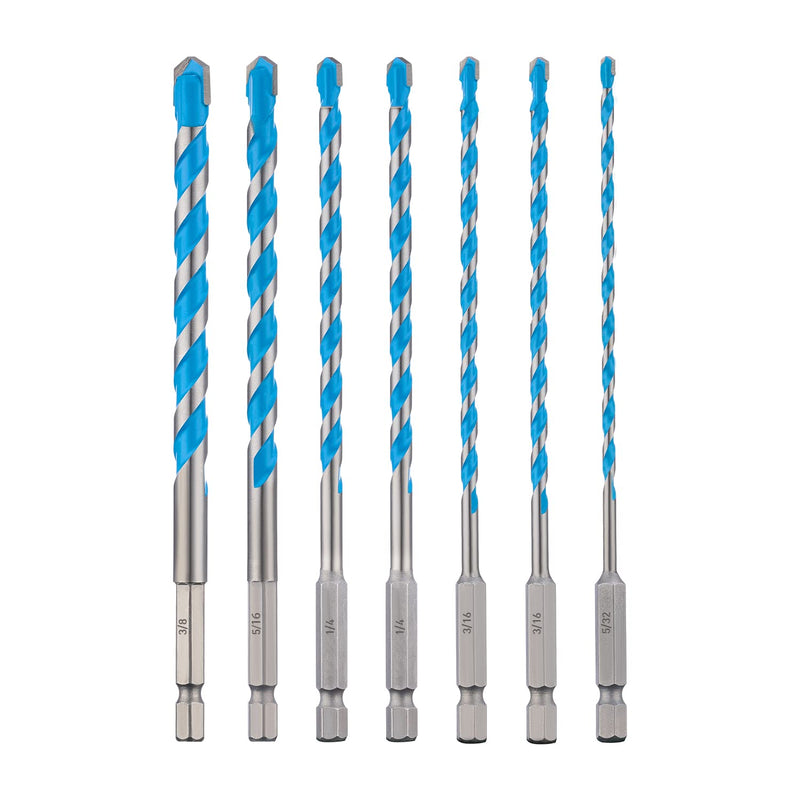 [Australia - AusPower] - toolant Concrete Drill Bit Set & Masonry Drill Bit Set, Shockproof Hex Shank Drill Bit Set (7pcs) for Glass/Brick/Plastic/Cement/Tile, Industrial Strength Carbide Drill Bit Tip, 5/32"-3/8" Box of 7 5/32"-3/8" 7pcs Set 