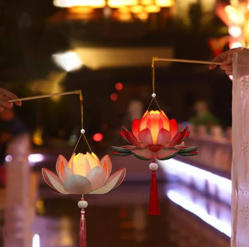 [Australia - AusPower] - Lotus Lantern Handheld Spring Festival Decor Chinese New Year Flower Lanterns DIY Artificial Lotus Lamp for Hanfu Cosplay,Wedding, Party Decoration(red) Red 