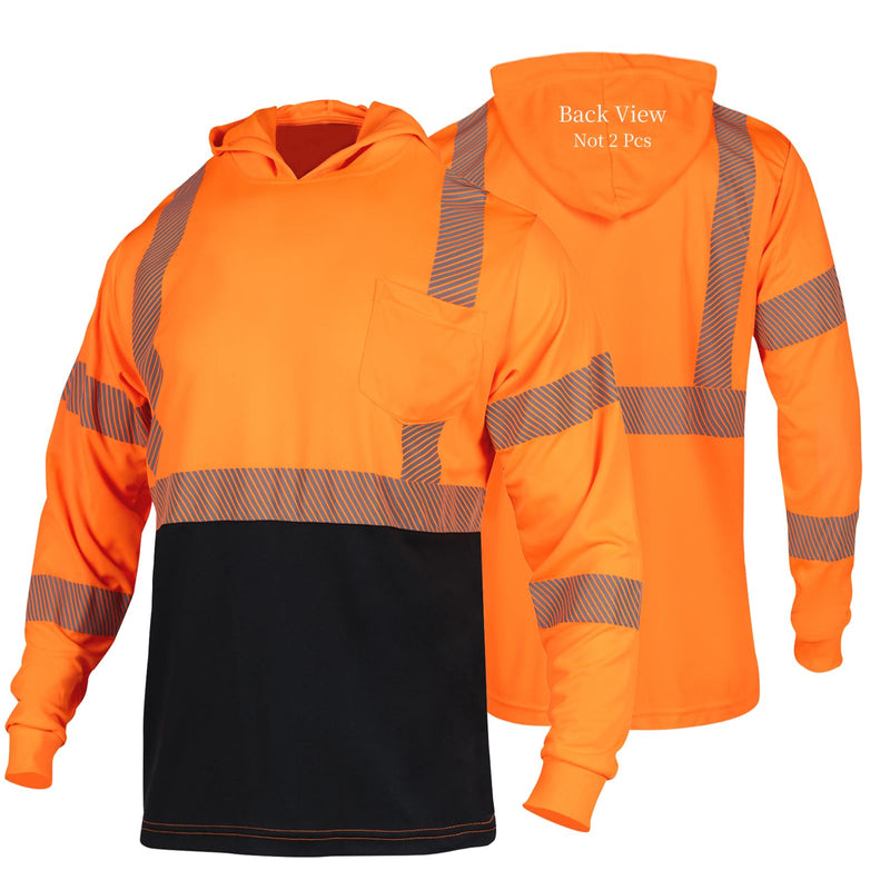 FONIRRA Safety Reflective High Visibility Long Sleeve T Shirts with Hood for Men Construction Work ANSI Class 3 Orange_hoodie XX-Large