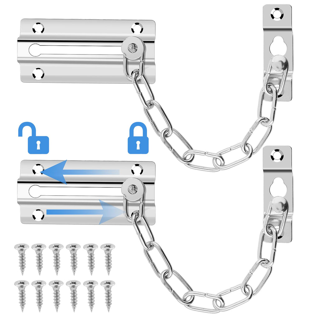 [Australia - AusPower] - Amaxiu Door Security Chain Lock, Heavy Duty Latch Chain Door Lock Anti-Theft Internal Front Lock Sturdy Guard Thickened Chain Lock Child Proof Slide Restrictor for Home Hotel Apartment Bedroom(Silver) Silver 