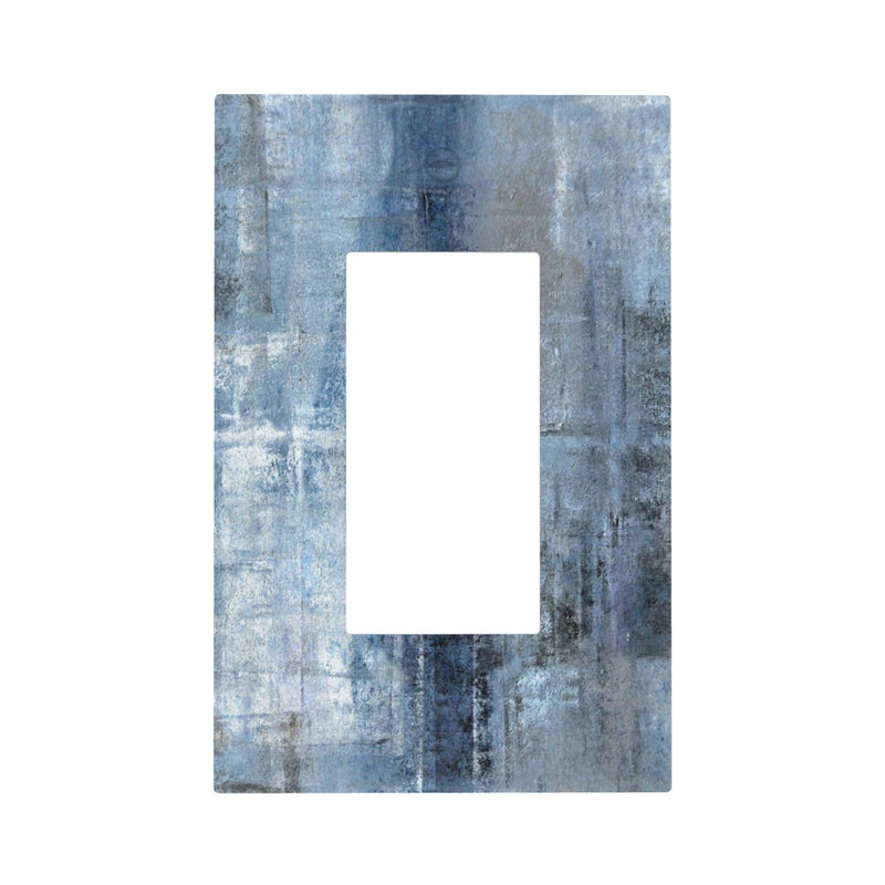 [Australia - AusPower] - 1 Gang Single GFCI/Decorator Rocker Outlet Light Switch Wall Plate Cover Modern Gallery Navy Indigo Blue Gray Abstract Grey Brush Art Paint Blue Grey Decorative One Device Electrical Faceplate Dimmer 1-Gang Decorator Teal Turquoise Blue Art Abstract 