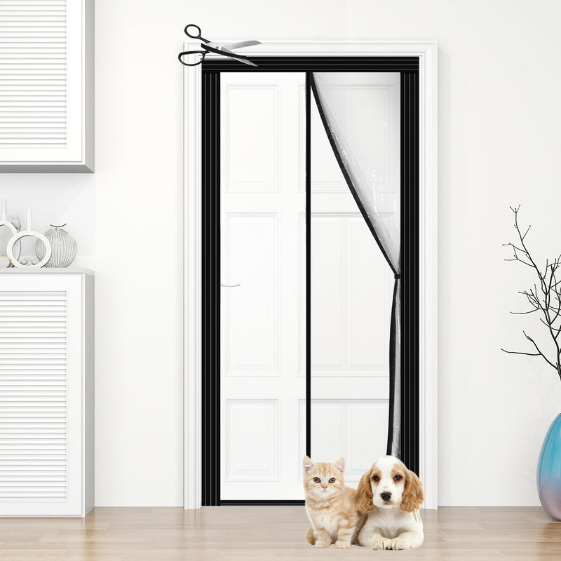 [Australia - AusPower] - Adjustable Transparent Insulated Door Curtain DIY Size Width 29" -34" Height 79" -82",Skloopearg Magnetic Screen Door with Reinforced Magnets Auto Closer, Keep Bugs Out, Pet and Kid Friendly 