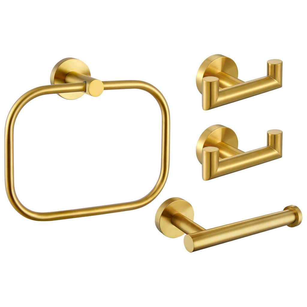 [Australia - AusPower] - Round Double Towel Hook 2 PCS Bundle with Toilet Paper Holder, Square Towel Ring (Brushed Gold) 