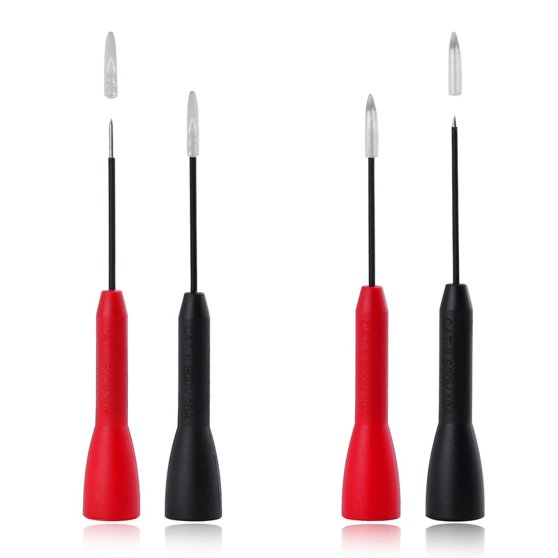 [Australia - AusPower] - 4 Pack 2mm Needle Test Probes 600V/10A Piercing Needle Non-Destructive Test Probe Multimeter Probes Fine Point Tip Adapter Set for Multimeter Leads Electrical Testing 