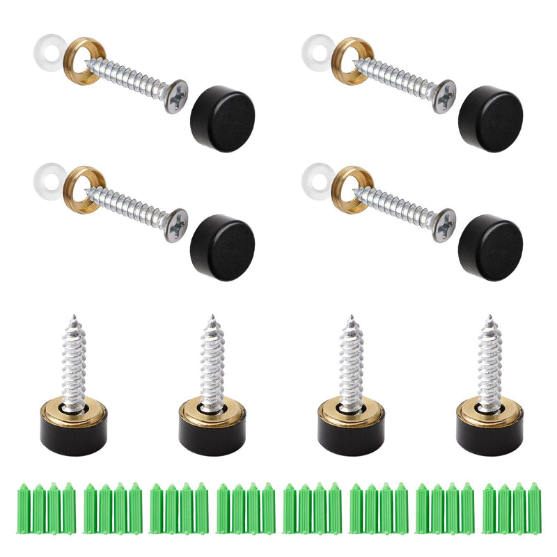 [Australia - AusPower] - INCREWAY Pure Copper Mirror Screws Black 20Sets 10MM Simplicity Mirror Nails Decorative Cap Covers Mirror Screws Caps 