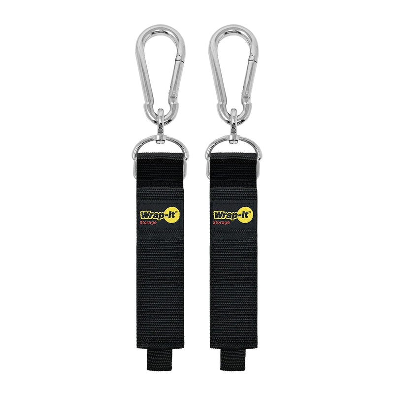 [Australia - AusPower] - Hook 'n Hang Wrap-It Storage Straps - 18" (2-Pack) Black - Carabiner Straps to Use as Extension Cord Holder Heavy Duty Straps with Hooks and Cord Storage or Hose Straps 18" (2-Pack) 