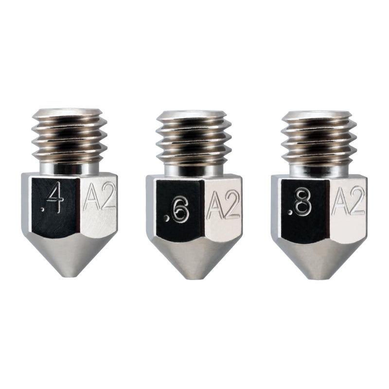 Microswiss MK8 Plated A2 Tool Steel Wear Resistant Nozzle Compatible with (MakerBot, CraftBot, Creality, CR10, Ender 3, Ender 5, Tevo Tornado) (Value Pack (.4mm, 6mm, 8mm)) Value Pack ( .4mm , .6mm , .8mm )