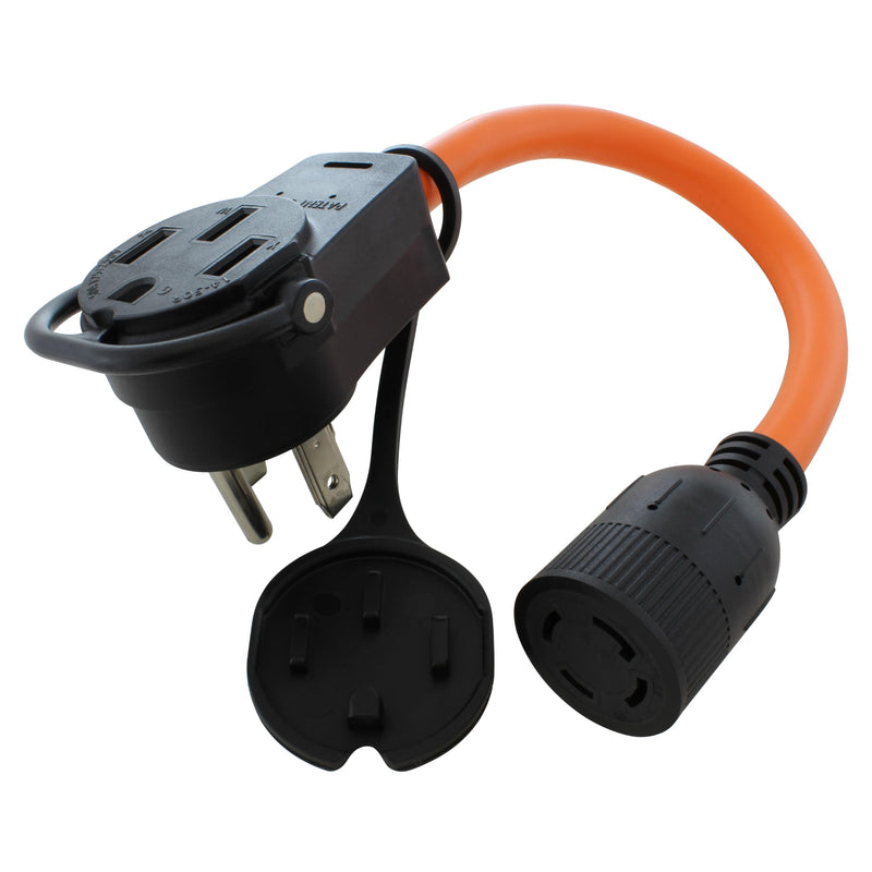 [Australia - AusPower] - AC WORKS 50-Amp RV/Range/Generator 14-50 Piggy-Back Plug Adapter (to 4-Prong 30A Locking) 