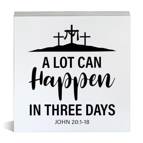 Easter Decor Christian Religious Easter Decorations Easter Bible Verse Wooden Sign for Home Office Table Shelf a Lot Can Happen in Three Days Easter 16