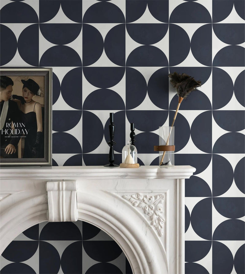 [Australia - AusPower] - Dimoon 78.7"x16.1"Geometric Peel and Stick Wallpaper Dark Blue and Grey Wallpaper Square Contact Paper Thicken Waterproof Modern Self Adhesive Removable Wall Covering Shelf Liner Decal Vinyl Roll 78.7''x16.1'' 
