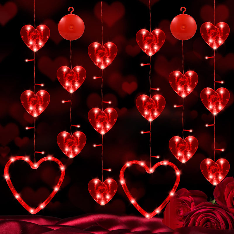 [Australia - AusPower] - 6 Pack Valentines Day Window Lights with Suction Cup, Battery Powered Hanging Red Lighted Heart Shaped LED Lights Romantic Lights for Valentine's Day Indoor Home Decor 