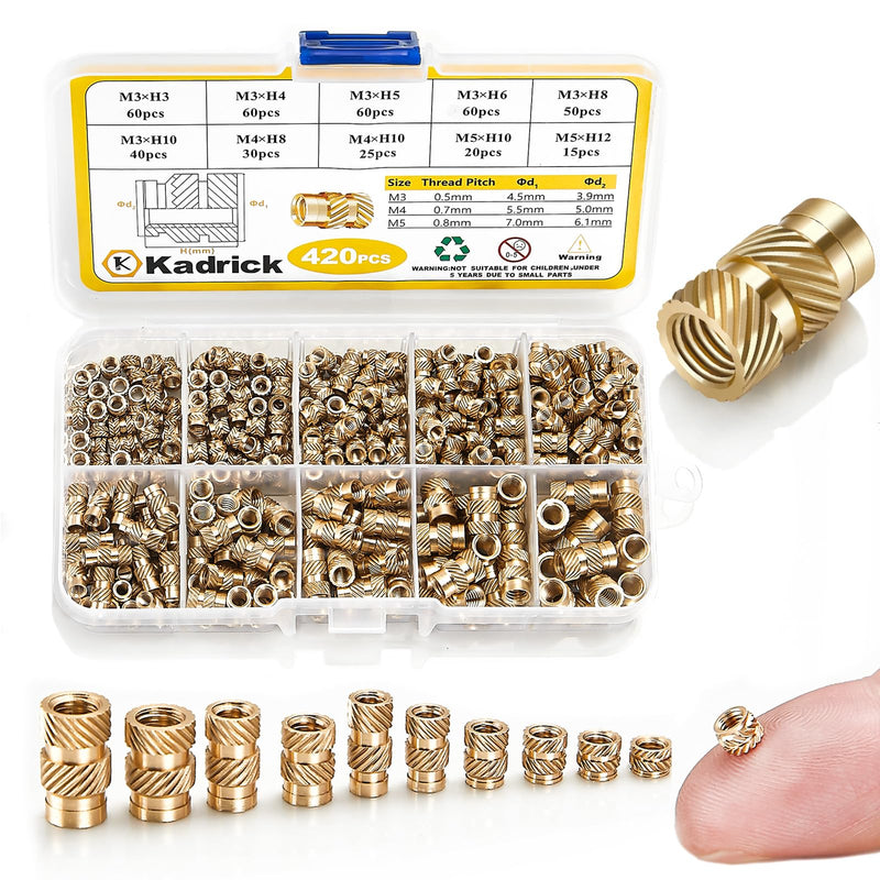 [Australia - AusPower] - 420Pcs M3 M4 M5 Threaded Inserts Assortment Kit for 3D Printing Components, Metric Brass Knurled Nuts, Insert by Heat into Plastic Parts Kit M3-M5 420Pcs 