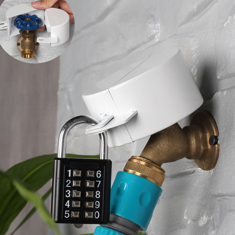 Outdoor Faucet Lock System -Gate Valve Lockout Device -Prevent Water Theft by Cover and Code Lock,Stop Unauthorized Water use and Vandalism,Water Spigot Cover (White Password Lock) White