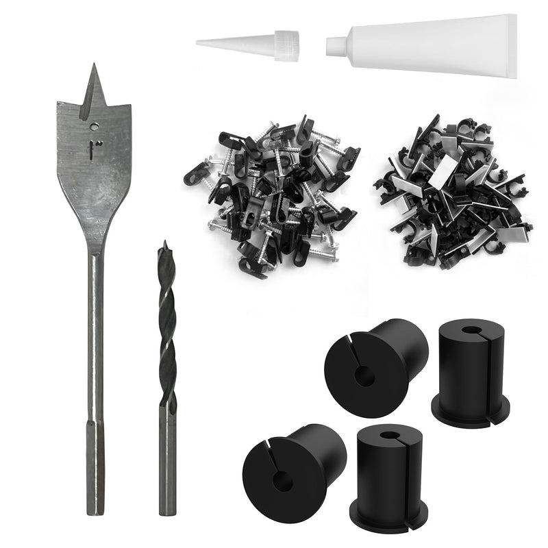 Starlink cable routing kit,starlink ethernet adapter,4pcs star link wall bushing grommets accessories for cable wall pass through with 1" spade drill bit 40pcs wall wire clips