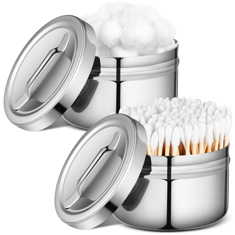 [Australia - AusPower] - 2 Pcs Stainless Steel Ointment Jars with Strap Handle Cover 7.5 oz Capacity Gauze Holder Stainless Steel Canisters with Lids for Medical Liquid Cotton Ball Dressing Hospital Home, 2 x 3 Inch 