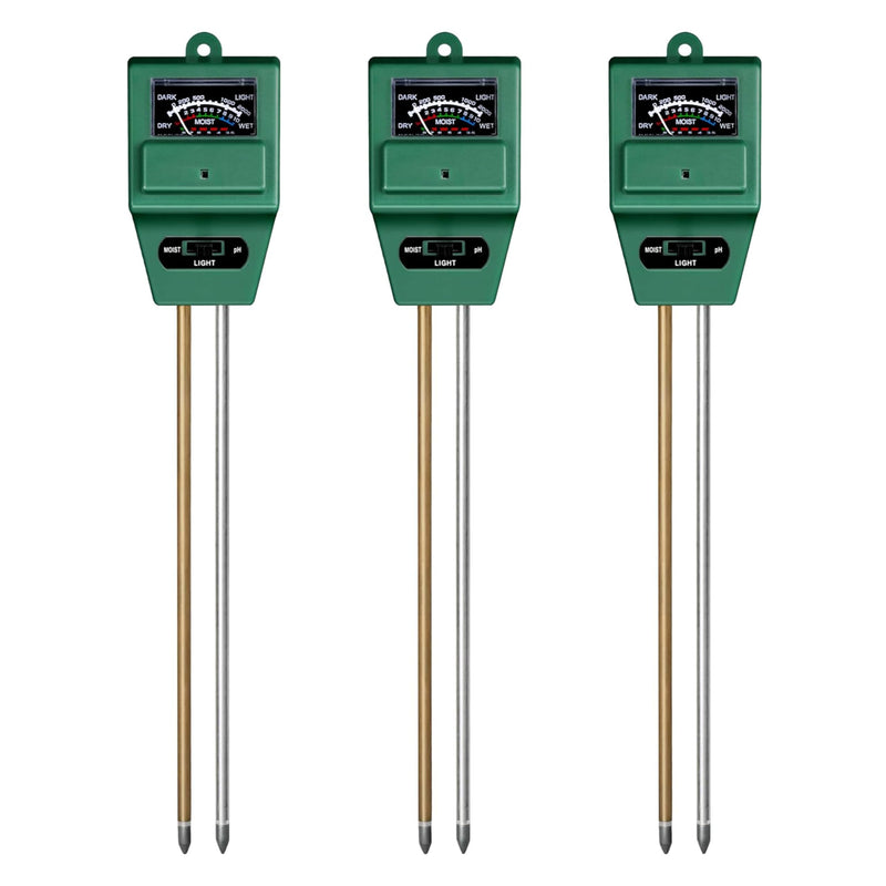 iPower 3-in-1 Plant Moisture/Light/PH Meter, Soil Test Kit for Gardening, Farming, Indoor & Outdoor Use, 3 Pack 3 in 1 Meter, Square