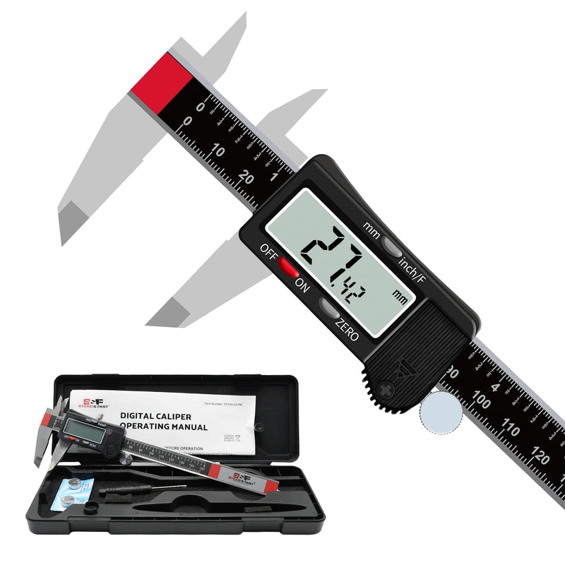 S&F STEAD & FAST Digital Calipers 6 inch, Caliper Measuring Tool, Stainless Steel Digital Micrometer to Measure Inch Fractions Millimeter, Auto-Off Vernier Caliper for DIY, Woodworking