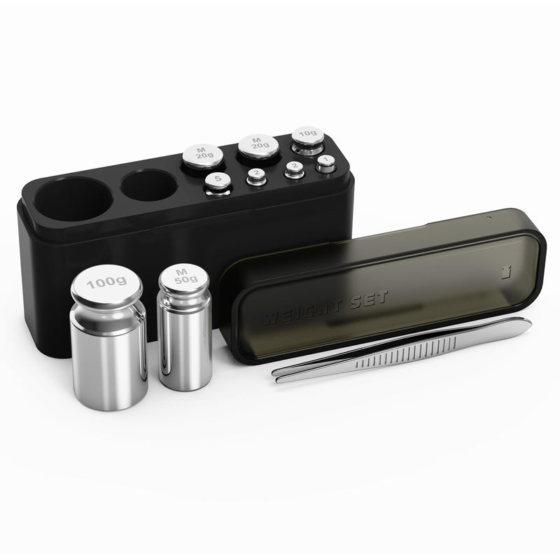 UNIWEIGH Calibration Weights 210g 9 Piece Calibration Weight Set | Weights of 1g, 2g, 5g, 10g, 20g, 50g and 100g with stainless steel tweezers for digital high-precision scales, gram, milligram scales, large