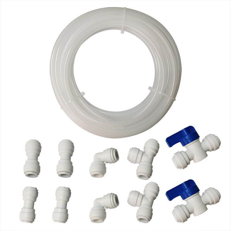 [Australia - AusPower] - YZMSZ 10pcs 5/16 inch water line Quick Connect Push In to Connect Fitting +16ft tubing for RO Water Filter System. (Ball Valve + Tee + Elbow + Straight + Reducing+ PE tubing) 