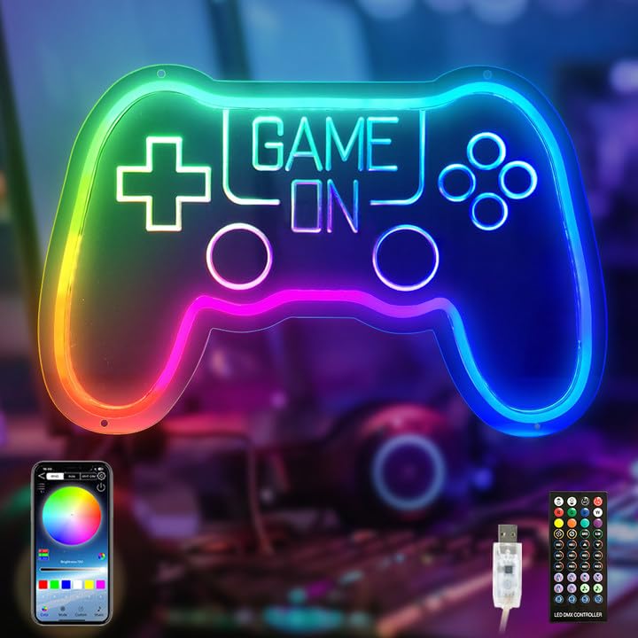[Australia - AusPower] - BDUN Dream Colorful Gamer Neon Sign, Game Controller Neon Light for Wall, Game Room Decor, USB Powered Gaming Neon Sign with Remote Control & APP Control- Valentine Gift for Boys 