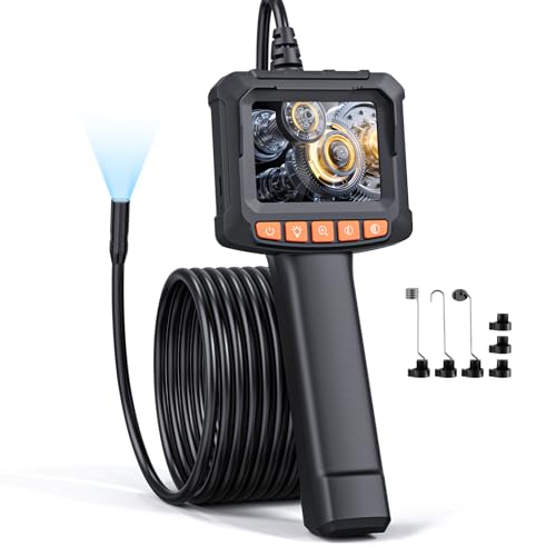 Qimic Endoscope Camera with Light, 1080P HD Tube Camera with 8 LEDs, 2.4 Inch IPS IP67 Screen, Inspection Camera, Live Picture with 2 x Zoom, Semi-Rigid Cable, 16.4 ft, 2000 mAh Battery 2.4in-5m