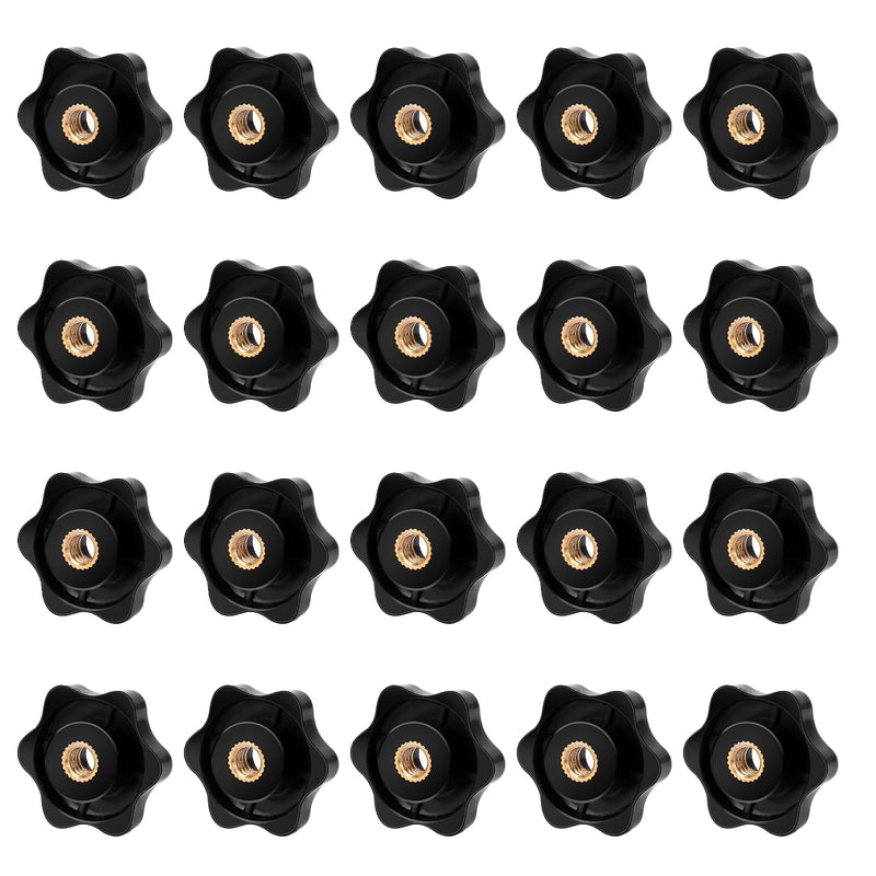 [Australia - AusPower] - 20 Pack 1/4-20 Knob 6 Star Knobs 1/4 Inch 20 Female Threaded Hexagon Head Thru Knob Clamping Knobs Jig Knobs T Track Bolts 