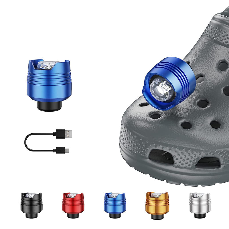 [Australia - AusPower] - Rechargeable Headlights for Crocs 2pcs, Lights Flashlights Attachment for Crocs,Wearable Croc Lights for Shoes with 3 Light Modes for Dog Walking, Camping, Running, Suitable for Adults Kids Blue 