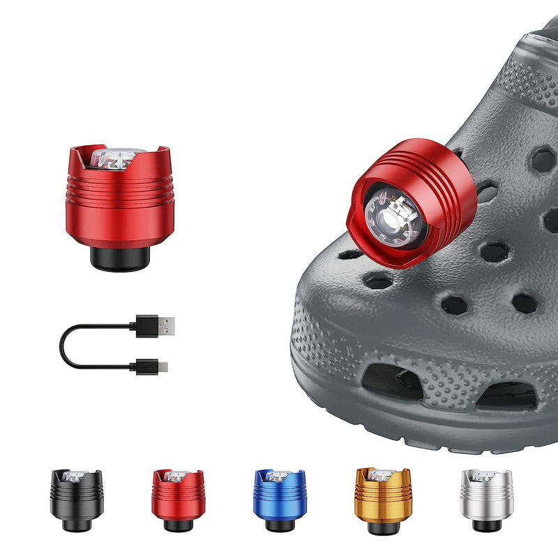 [Australia - AusPower] - Rechargeable Headlights for Crocs 2pcs, Lights Flashlights Attachment for Crocs,Wearable Croc Lights for Shoes with 3 Light Modes for Dog Walking, Camping, Running, Suitable for Adults Kids Red 