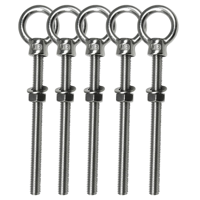 [Australia - AusPower] - Eye bolts, 5pack 3/8" X 4" Heavy Duty Shoulder Lifting Ring Threaded Eyebolts with Nuts Washers 316 Stainless Steel Marine Grade Eyebolt M10*100-5pack 
