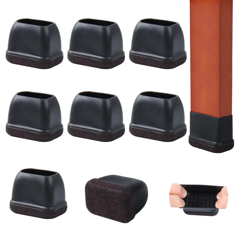 [Australia - AusPower] - 8PCS Rectangle Chair Leg Floor Protectors with Felt, Small Silicone Chair Leg Caps for Hardwood Floors, Black Outdoor Patio Flooring Protectors, Anti-Scratch, Fit Length 1.3"-1.65", Width 0.63"-0.87" Rectangular S(Fit:W 0.63"-0.87",L1.3"-1.65") 