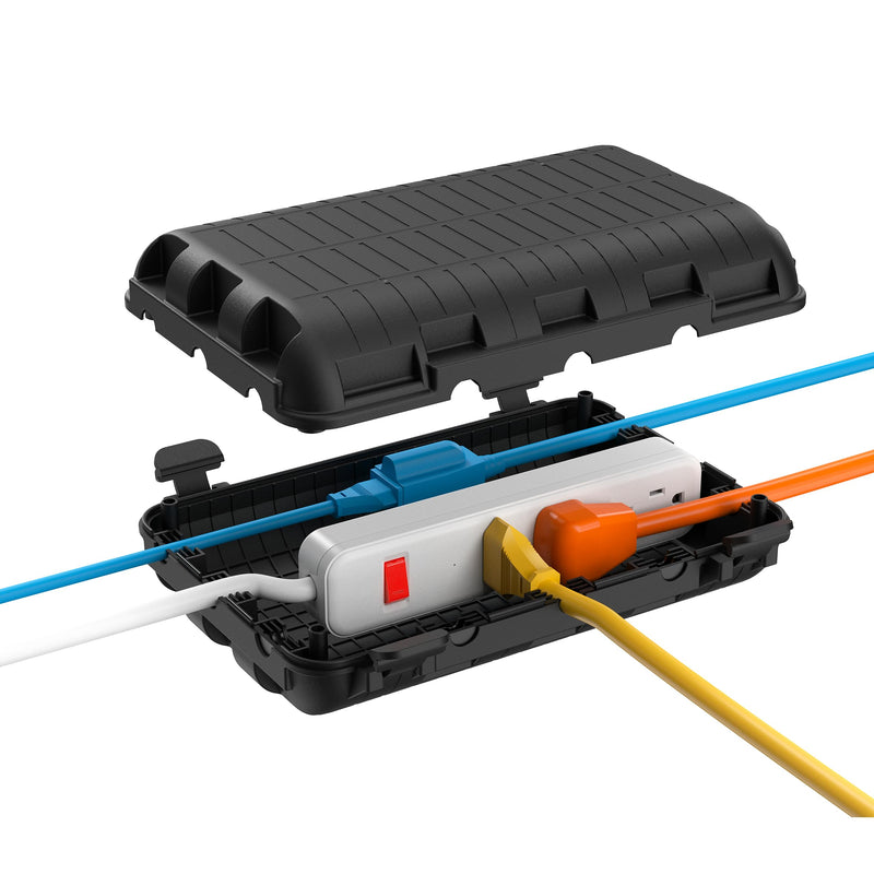 [Australia - AusPower] - Outdoor Extension Cord Box, Large Waterproof Electrical Cord Box Plug Protector Cable Connection Safety Cover IP54 Water-Resistant for Power Strip, Holiday Light and Decorations, Black 