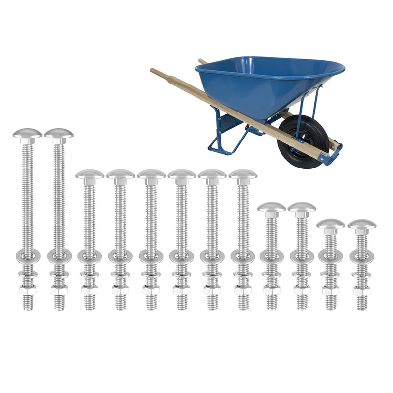 [Australia - AusPower] - Wheelbarrow Carriage Bolts and Nuts Kit for 304 Stainless Nuts and Bolts, 4", 3", 2-1/2" and 1" Wheelbarrow Parts, Wheel Barrow Handles - 12 Pack 