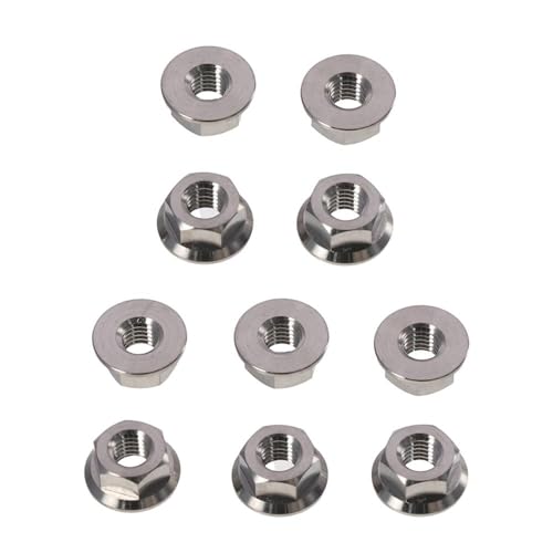 FEIYING titanium M8 DIN6923 hex flange locknuts, full-thread plain finish, pack of 6