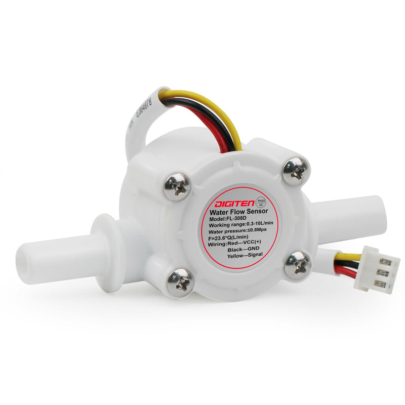 [Australia - AusPower] - DIGITEN FL-308D 3/8 Inch Water Flow Sensor, Food Grade POM Flow Hall Sensor 0.3-10L/Min Flow Meter Without Thread for Beverage Drinks 
