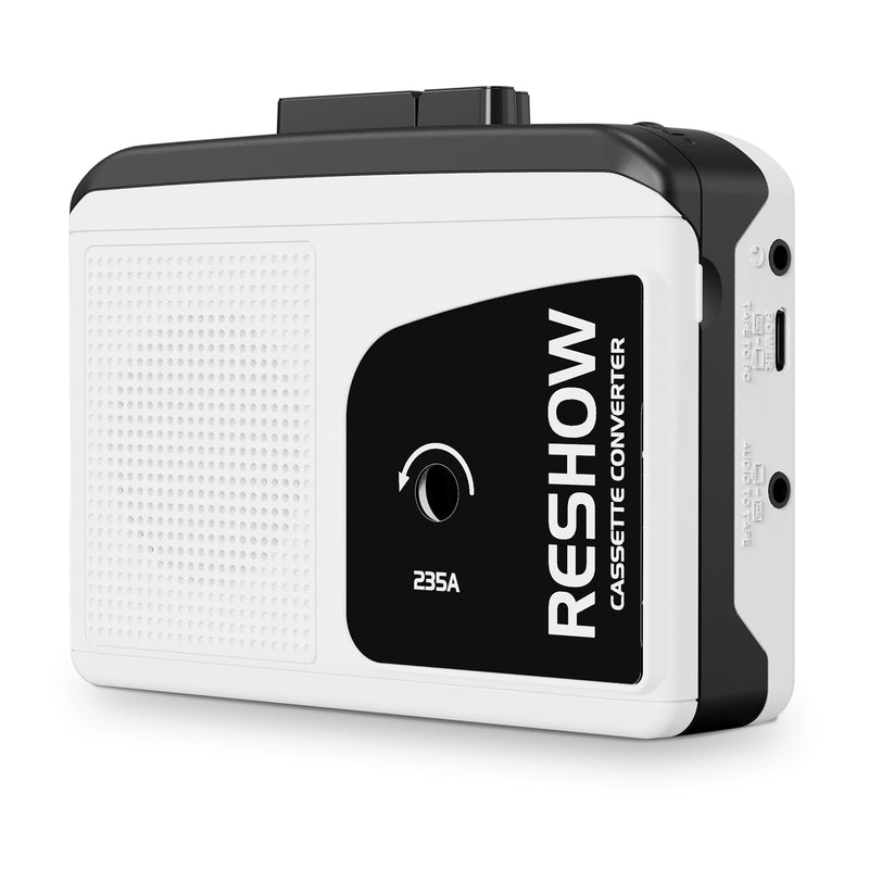 [Australia - AusPower] - Reshow Portable Cassette Player with Built-in Speaker and Headphone Jack, USB C Cassette to MP3 Converter, Reverse Recording to Tape, Walkman Cassette Recorder, Full Stereo Sound-White White 