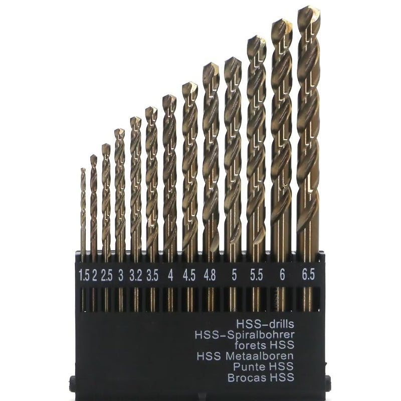 [Australia - AusPower] - Metric Cobalt Drill Bits Set 1.5-6.5mm 13PCS, M35 high Speed Steel, high Hardness Straight Shank Drill, Mechanical or Hand Drill for Drilling, Suitable for Stainless Steel, Iron, Copper and Aluminum. 13 Pack Set 