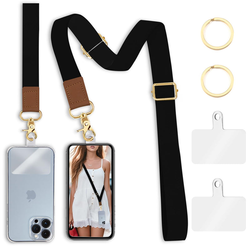 [Australia - AusPower] - Phone Lanyard Crossbody Wrist Strap, Black Cell Phone Lanyards for Around The Neck Wristlet Shoulder, Adjustable Cute Phone Strap for Car Keys Keychain Wallet Phone Case ID Badge Solid Black 