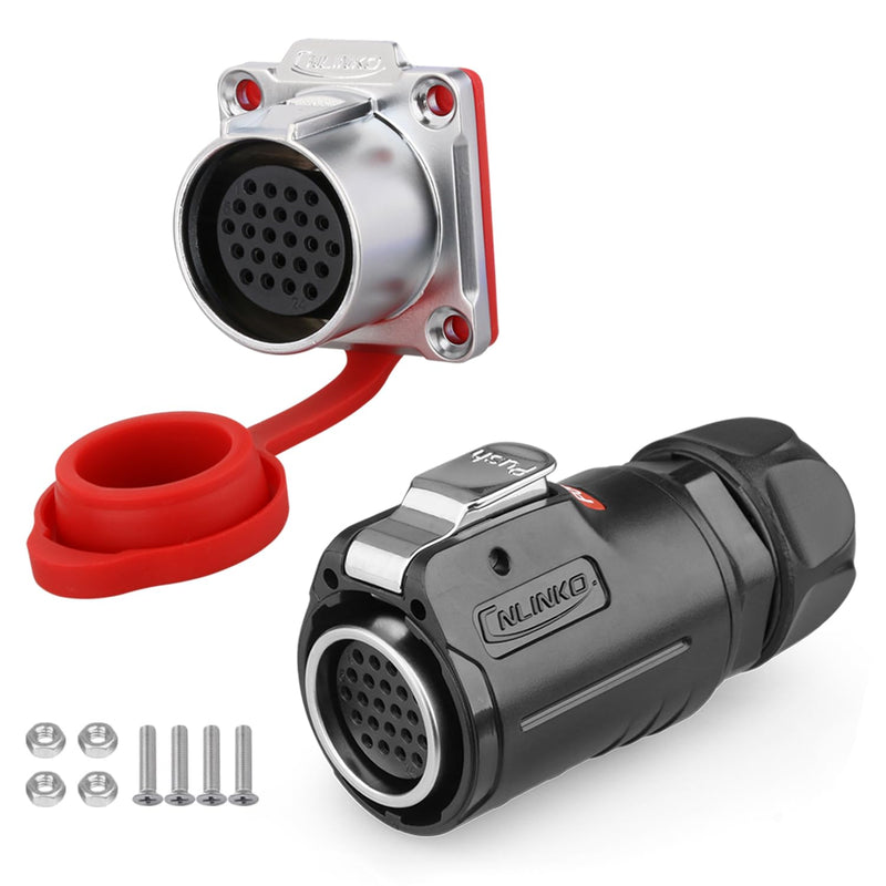 [Australia - AusPower] - CNLINKO LP-24 24 Pin Waterproof Connector 5A 250V AC Quick Plug Circular Connector PBT Plastic Shell Fast Release Aviation Connector M24 Flange Socket (24 Pin) M24 Pin Connectors 