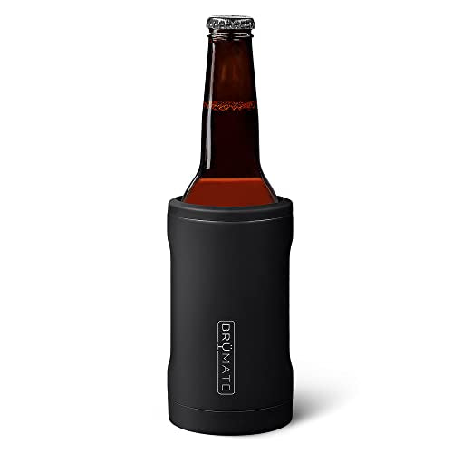 BrüMate Hopsulator Bott'l Insulated Bottle Cooler for Standard 12oz Glass Bottles | Glass Bottle Insulated Stainless Steel Drink Holder for Beer and Soda (Matte Black)