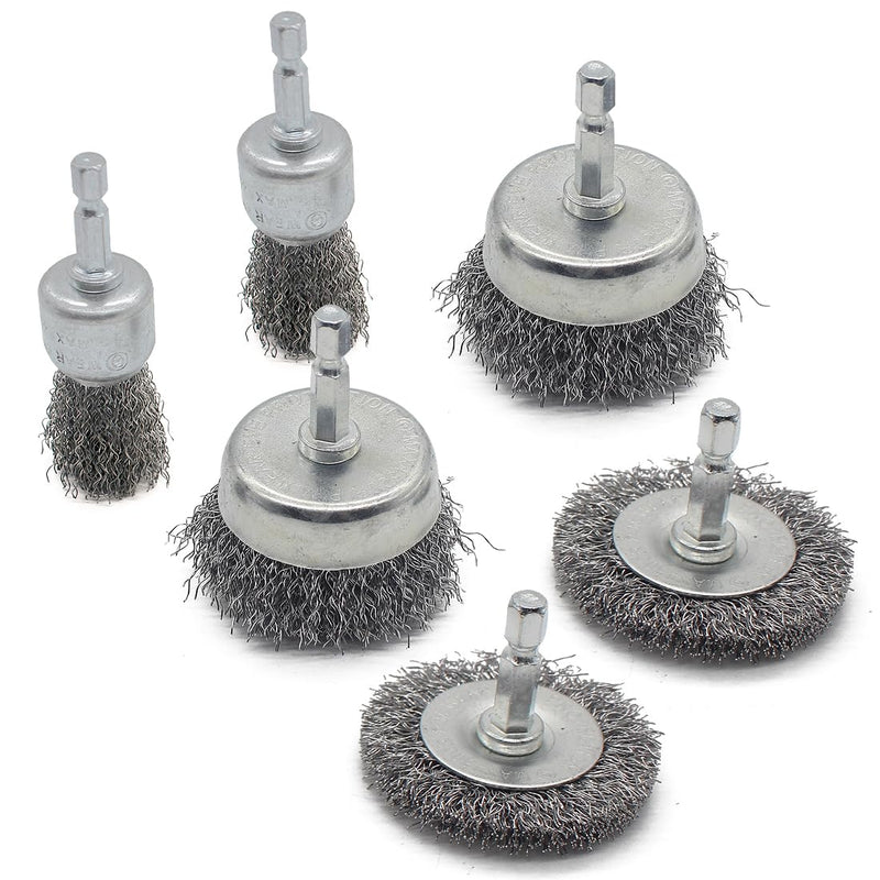 [Australia - AusPower] - Wire Brush for Drill, 6pcs Wire Wheel Brush Cup Set, 0.012 Inch Coarse Carbon Steel Crimped Wire Wheel Brush with 1/4-Inch Hex Shank for Rust Removal, Clean Paint ,Corrosion and Scrub Surface 6 set 6 