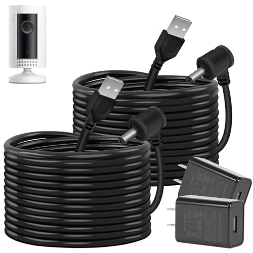 Charge Cords 30ft for Ring Weatherproof Indoor Outdoor Charging Cable with Quick 2Amp Power Adapter for Ring Stick Up Cam Battery 3rd Gen/2nd Gen & Spotlight Cam Battery (Black,2 Pack) 2 Pack(30FT) Black-For Ring