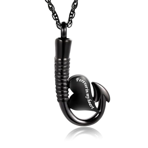 Gredstar Fishing Hook Urn Necklace for Ashes, Memorial Pendant Fishhook with Heart