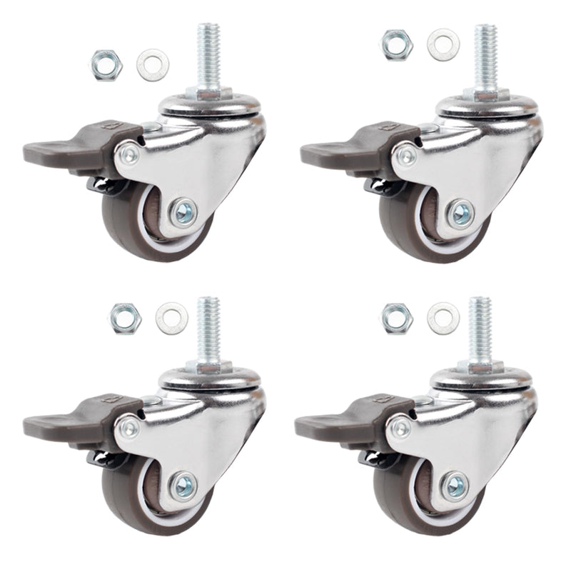 [Australia - AusPower] - 1 Inch Caster Wheels with M6 Threaded Stem, Small Swivel Stem Casters Set of 4 with Brakes, TPE Rubber Rolling 15 mm Screw Wheels for Furniture Tiny Shopping Cart Wire Shelving 1 Inch 