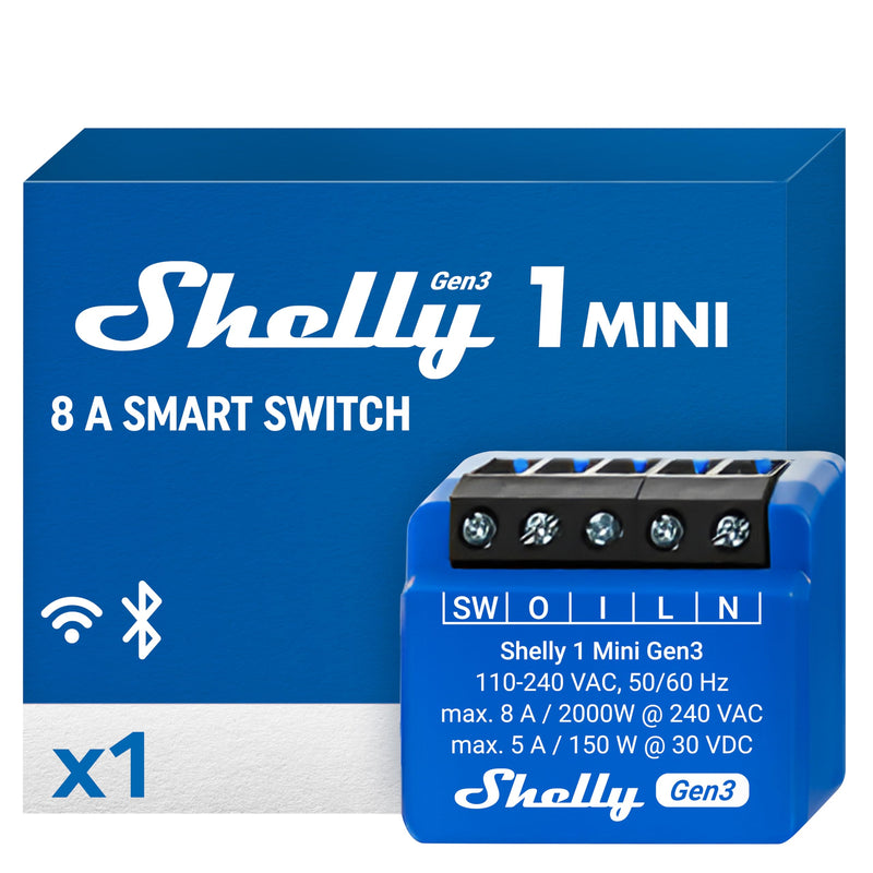 Shelly 1 Mini Gen3 - WLAN & Matte Smart Relay Switch, 1 Channel, 8 A, Potential-Free Contact, Light Switch, Garage Door Opener, Heating, Smart Home, Timer Switch, No Hub Required, Alexa, Google Shelly 1 Mini Gen 3 1 Stück