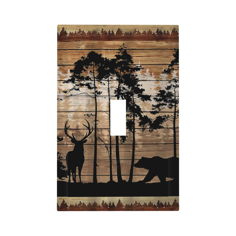 [Australia - AusPower] - Rustic Mountain Forest Cabin Antler Bear Deer Elk Silhouettes Hunting Country Animal 1 Gang Electrical Single Toggle Device Switch Wall Plate Jumbo Size Decorative Outlet Light Switch Face Plate Cover 1 Gang Toggle Hunting Forest Deer Bear 