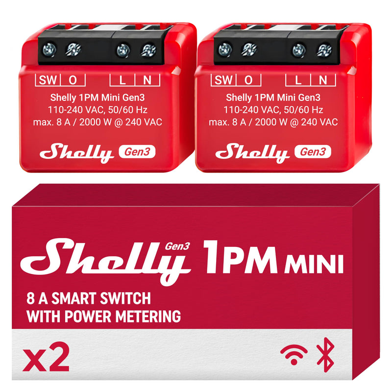 Shelly 1PM Mini Gen3 | WiFi Smart Switch Relay, 1 Channel 8A with Power Measurement | Home Automation | Bluetooth Gateway | Compatible with Alexa & Google Home | No Hub Required (2 Pack) 2
