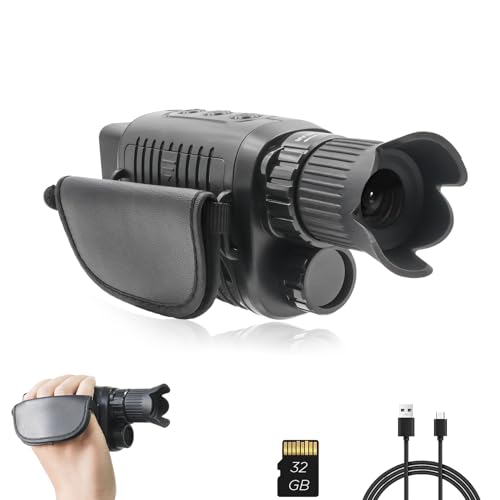 Rechargeable Night Vision Monocular for 100% Darkness, Full HD1080P Video Long Distance Infrared Night Vision Goggles Binoculars for Hunting, Camping, Travel, Surveillance 32GB Inside