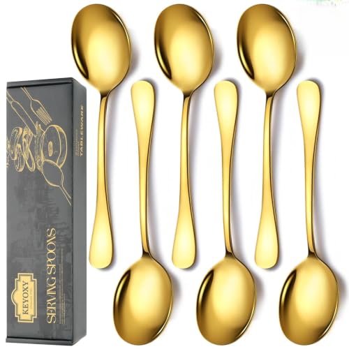 Serving Spoons Set, 6PCS, 10-Inch, Includes 6 Large Spoons, Gold 6 Piece Set - All Large